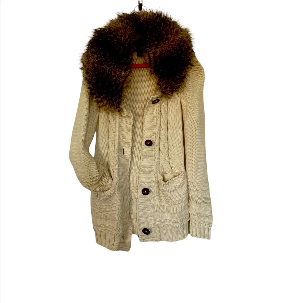 Gap Kids knit cardigan with fur collar, size 10